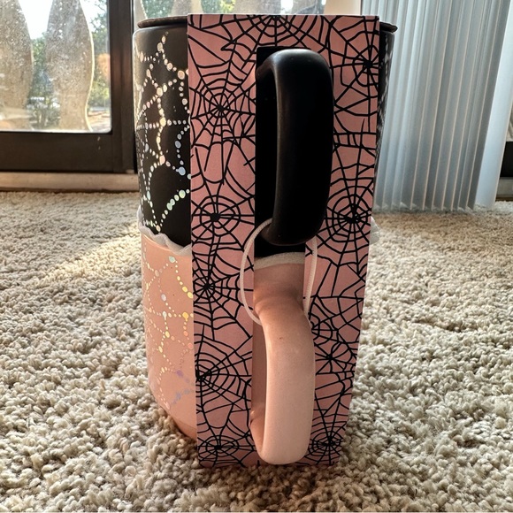 Set of Two Coffee / Tea Pink Black Mugs Holographic Spider Webs - Picture 3 of 7